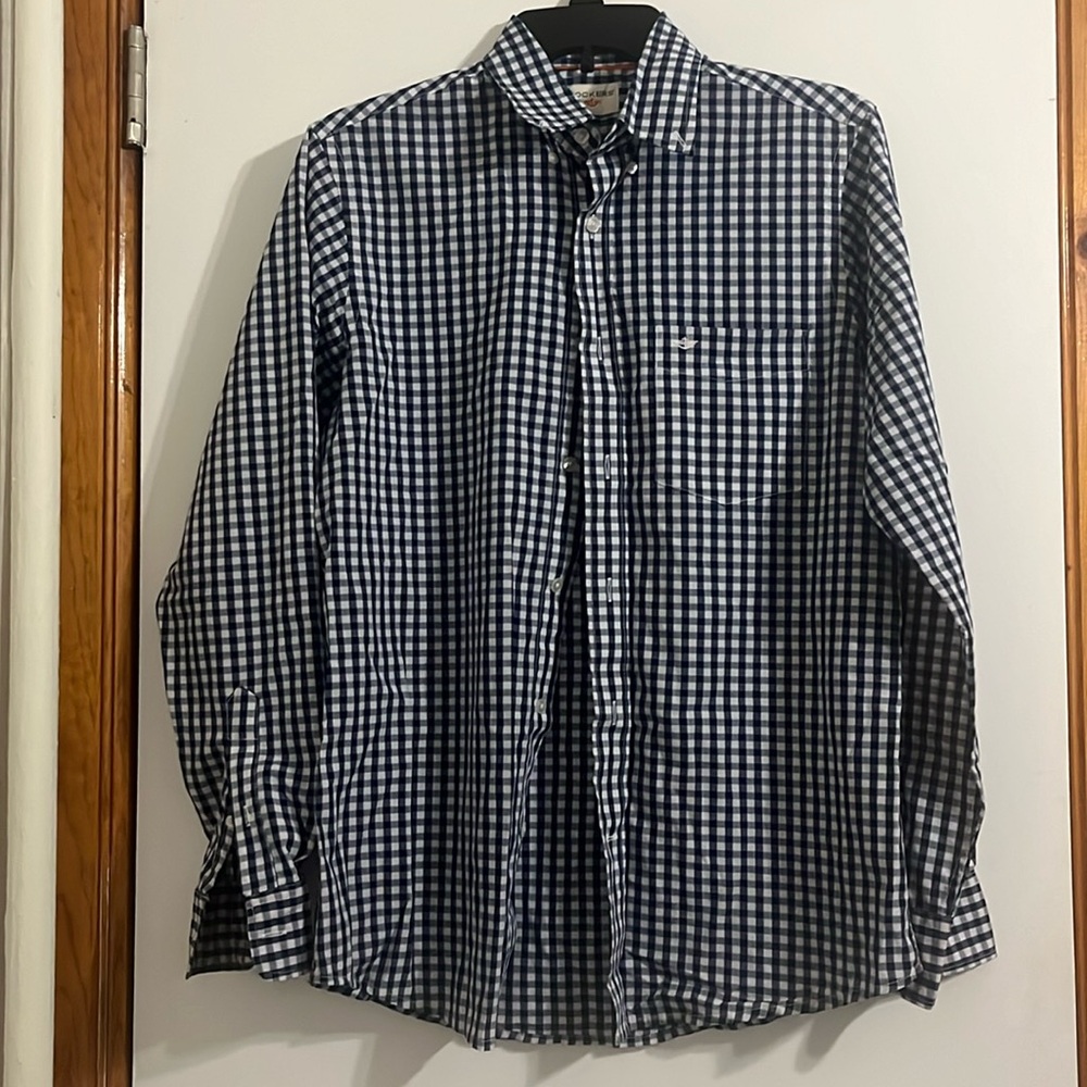 Dockers Men’s Shirt Button down long sleeve size S blue and white check print
